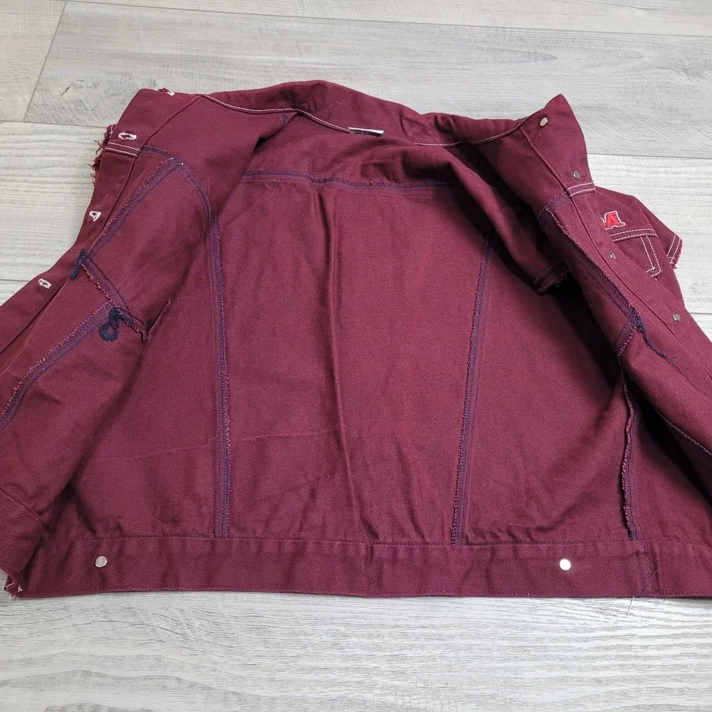 Vintage 90s NAVE Denim Jacket Vest Mens XL Burgundy Maroon Streetwear Made USA